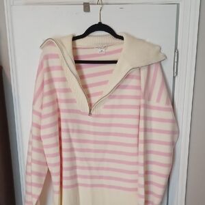 Pink and Cream V-Neck Sweater
